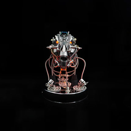 Experience the power of TableFunny's Metal Assembly Mechanical Overlord Faucet—a detailed front-view metal assembly model featuring light-up effects and industrial desktop art appeal