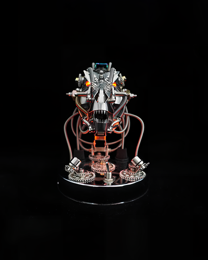 Experience the power of TableFunny's Metal Assembly Mechanical Overlord Faucet—a detailed front-view metal assembly model featuring light-up effects and industrial desktop art appeal