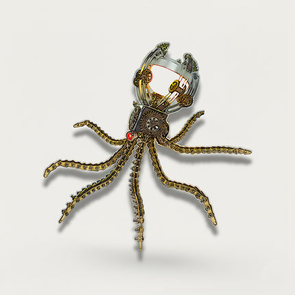Steampunk octopus metal model with chain tentacles and glowing dome head — diy 3D puzzle Metal Kits by table funny for table display.