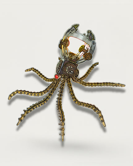 Steampunk octopus metal model with chain tentacles and glowing dome head — diy 3D puzzle Metal Kits by table funny for table display.