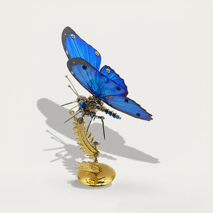 Stylish 3D puzzle metal kits of mechanical butterfly - finished diy funny table ornament perfect for upscale home bars, exhibition displays & unique craft presents, featuring glossy blue wings & intricate gearwork