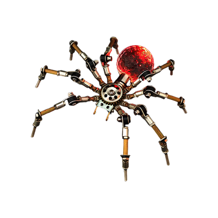 Mechanical Spider 3D Puzzle Metal Kit (Red Luminous Design) - A dramatic fun toy for mechanics and sci-fi lovers, this DIY-assembled tabletop spectacle features a mechanical spider design with a glowing red, textured body part and intricate metallic limb details. It challenges you to craft a piece of futurism with precision. It’s also a testament to creative craftsmanship, ideal for collectors of mechanical models and lovers of avant-garde industrial art with a striking, luminous twist.