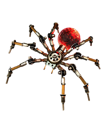 Mechanical Spider 3D Puzzle Metal Kit (Red Luminous Design) - A dramatic fun toy for mechanics and sci-fi lovers, this DIY-assembled tabletop spectacle features a mechanical spider design with a glowing red, textured body part and intricate metallic limb details. It challenges you to craft a piece of futurism with precision. It’s also a testament to creative craftsmanship, ideal for collectors of mechanical models and lovers of avant-garde industrial art with a striking, luminous twist.