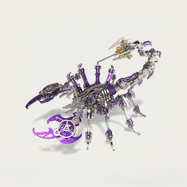  Purple and silver metal scorpion 3D puzzle kit. A unique DIY metal model perfect for adding a touch of funny table decor.