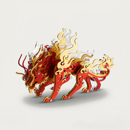 Metal Zhulong 3D puzzle Metal Kit - A vibrant fun toy for culture and art lovers, this DIY assembled model is a table funny piece with a vivid, intricate, and auspicious mythical beast design. It invites you to craft a piece of tradition part by part, and the finished Qilin, with its striking red and gold hues, becomes a lively desktop ornament, making it an energetic fun toy full of cultural symbolism.