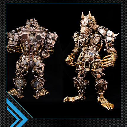 Dual-view display of challenging mechanical puzzles (beast forms): Intricate gear joints & unique designs, showing the difficulty of high-level DIY assembly