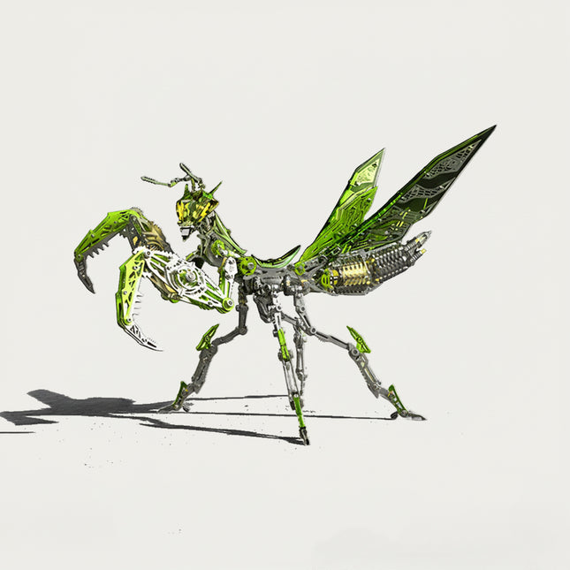 Mechanical Praying Mantis 3D puzzle Metal Kit - A futuristic fun toy for insect and mechanics lovers, this DIY assembled table funny piece features a bold, intricate, and mechanical insect design. It invites you to craft a piece of innovation part by part, and the finished mechanical praying mantis, with its striking green and metallic details, becomes a dynamic desktop ornament, making it a captivating fun toy full of technological charm.