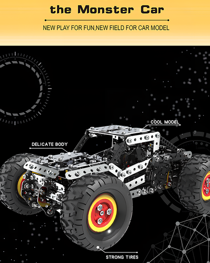 A rugged off-road vehicle metal model featuring sturdy tires and a finely crafted body, highlighting characteristics like “cool model.” This DIY 3D puzzle represents our metal kit series' “Play in new ways, model new frontiers” concept, making it an ideal fun desktop display