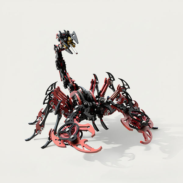 DIY 3D puzzle metal model - Red-black cyber-mechanical scorpion metal kit, a funny table decor for desk, gaming setup & bedroom shelf