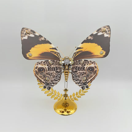 Luxurious 3D puzzle metal model of owl butterfly-style mechanical insect - diy craft kit with satisfying building fun, finished as eye-catching funny table ornament with patterned wings & gear details, perfect for elegant decor setups