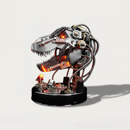 Steampunk Mechanical T-Rex Head 3D puzzle Metal Kits - Engage in fun and challenging DIY assembly with glowing mechanical details, a fierce and steampunk-technical premium metal model ideal for edgy desktop decor, mesmerizing display, and a unique conversation starter for your funny table that elevates the ordinary setup