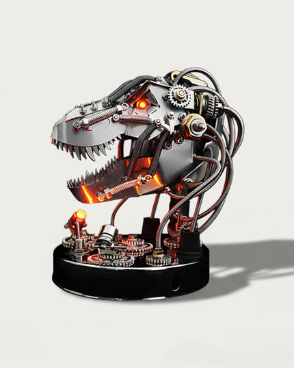 Steampunk Mechanical T-Rex Head 3D puzzle Metal Kits - Engage in fun and challenging DIY assembly with glowing mechanical details, a fierce and steampunk-technical premium metal model ideal for edgy desktop decor, mesmerizing display, and a unique conversation starter for your funny table that elevates the ordinary setup