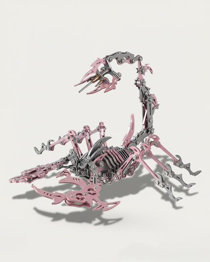 Mechanical Pink Scorpion 3D puzzle Metal Kits, suitable for puzzle lovers seeking a unique assembly experience, aesthetic enthusiasts drawn to its chic pink-gray color scheme, and collectors/hobbyists looking for distinctive display items, offers a fun and challenging build with stylish metallic-pink details. It’s a trendy, futuristic-mecha premium metal model perfect for chic living space decor, eye-catching display, and a fashionable accent piece for your funny table that combines arachnid allure with mec