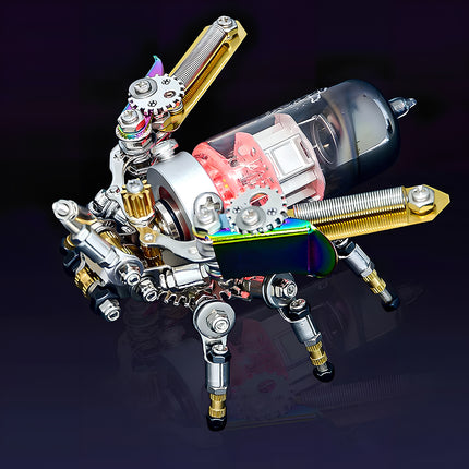  Steampunk mechanical firefly metal model with a glowing vacuum tube and intricate springs, a detailed 3D puzzle for mechanical steampunk enthusiasts.