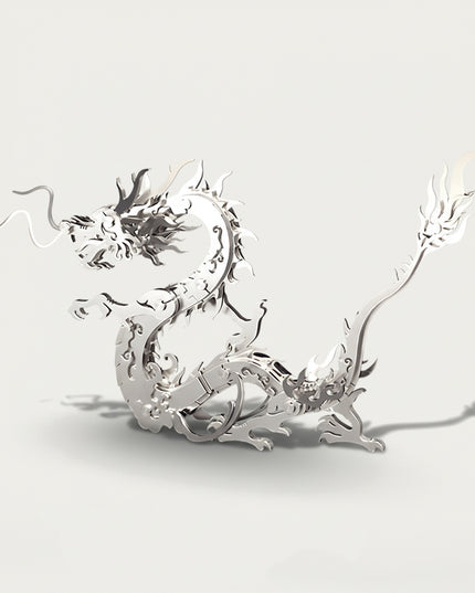 Mechanical Dragon 3D puzzle Metal Kit - A regal fun toy for mythology and craft lovers, this DIY assembled table funny piece features an intricate, mechanical dragon design. It invites you to craft a piece of majesty part by part, and the finished mechanical dragon, with its sleek silver and metallic details, becomes a dynamic desktop ornament, making it a captivating fun toy full of mythical elegance.