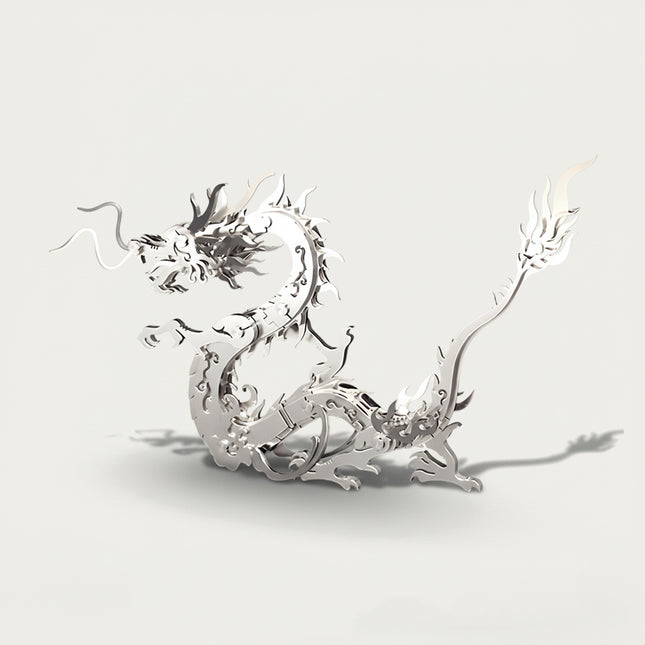 Mechanical Dragon 3D puzzle Metal Kit - A regal fun toy for mythology and craft lovers, this DIY assembled table funny piece features an intricate, mechanical dragon design. It invites you to craft a piece of majesty part by part, and the finished mechanical dragon, with its sleek silver and metallic details, becomes a dynamic desktop ornament, making it a captivating fun toy full of mythical elegance.