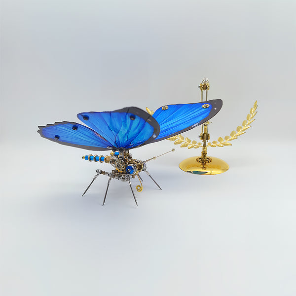 Flexible 3D puzzle metal kits of mechanical butterfly - finished diy funny table ornament perfect for customizable home decor, craft workshop displays & adaptable presents, featuring translucent blue wings & intricate gearwork
