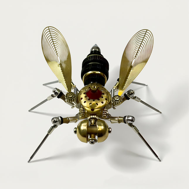 Intricate metal insect model, a conversation-starting funny table ornament. This DIY 3D puzzle metal kit features detailed wings and mechanical parts, perfect for steampunk fans
