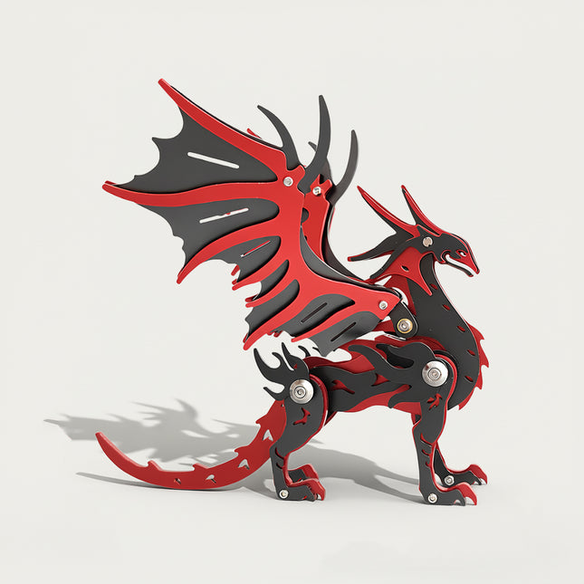Demonic Winged Dragon 3D puzzle Metal Kit - A dramatic fun toy for fantasy and mechanics lovers, this DIY assembled table funny piece boasts a bold, intricate, and mythical dragon design. It invites you to craft a piece of legend part by part, and the finished crimson dragon, with its striking red and black details, becomes a dynamic desktop ornament, making it a captivating fun toy full of fantastical charm.