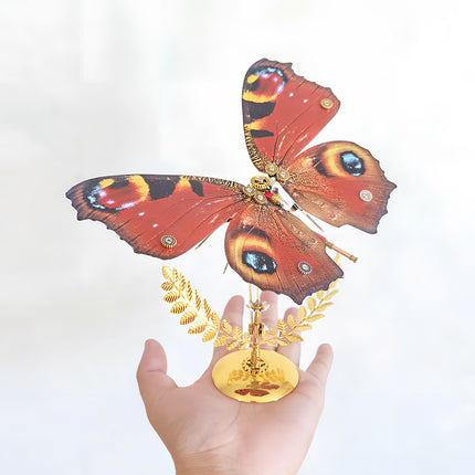 Hand-held steampunk puzzle butterfly metal model, a compact 3D puzzle Metal Kit with intricate mechanical details, showcasing the charm of a steam punk mech.