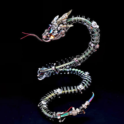  Full view of the "Sharp tattoo skeleton (green snake)" metal model kit against a dark background, showcasing its intricate, flexible body.