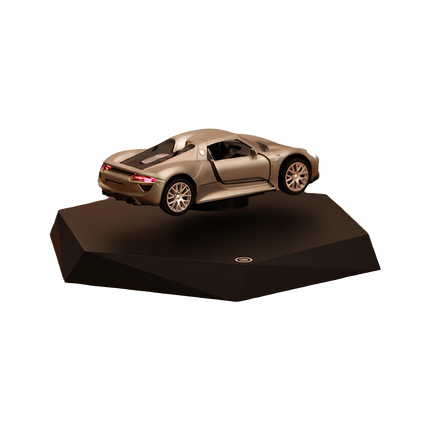 Maglev sports car model, mounted on a dark geometric base, is perfect for versatile display on an interesting desk or collector's shelf