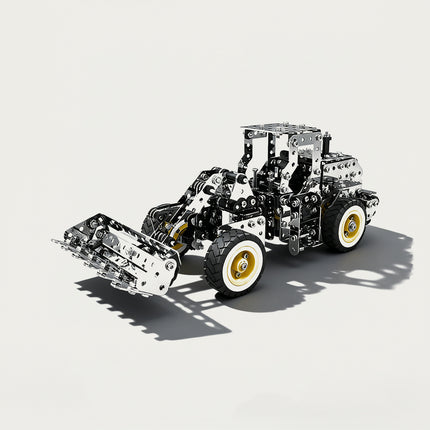 Wheel Loader 3D puzzle Metal Kits - DIY assembled funny table metal model, robust, intricate, and mechanical construction vehicle design with functional components, offering fun and challenging assembly, and high-precision metal artistry for interactive desktop decoration