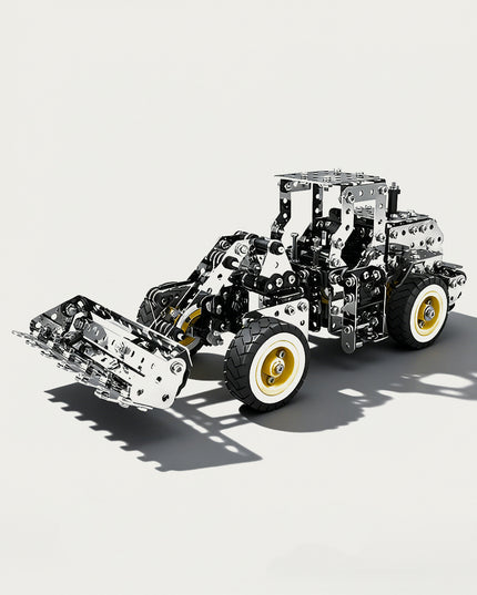 Wheel Loader 3D puzzle Metal Kits - DIY assembled funny table metal model, robust, intricate, and mechanical construction vehicle design with functional components, offering fun and challenging assembly, and high-precision metal artistry for interactive desktop decoration