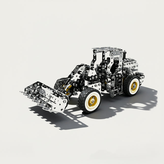 Wheel Loader 3D puzzle Metal Kits - DIY assembled funny table metal model, robust, intricate, and mechanical construction vehicle design with functional components, offering fun and challenging assembly, and high-precision metal artistry for interactive desktop decoration