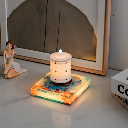 Elegant magnetic levitation desk ornament floating above an illuminated artistic base, perfect for sophisticated home decor