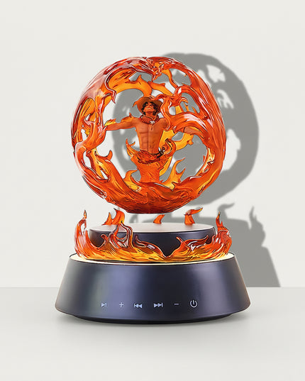 Magnetic Levitation Bluetooth Speaker - A dynamic anime-themed audio decor piece for anime fans, tech enthusiasts, and decor admirers, this is a Portgas D. Ace magnetic levitation Bluetooth speaker. It features a translucent flame-shaped spherical design (embodying Ace’s "Flame-Flame Fruit" ability), a detailed Ace figure at the center, a magnetic levitation base (with integrated flame-shaped lighting), and a Bluetooth audio control panel