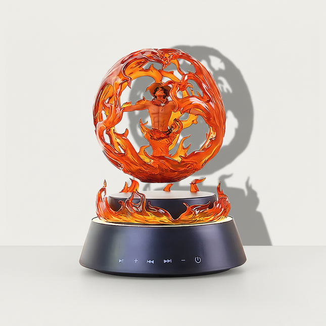 Magnetic Levitation Bluetooth Speaker - A dynamic anime-themed audio decor piece for anime fans, tech enthusiasts, and decor admirers, this is a Portgas D. Ace magnetic levitation Bluetooth speaker. It features a translucent flame-shaped spherical design (embodying Ace’s "Flame-Flame Fruit" ability), a detailed Ace figure at the center, a magnetic levitation base (with integrated flame-shaped lighting), and a Bluetooth audio control panel