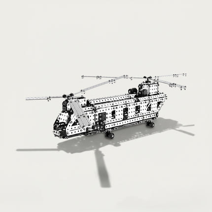 Twin-Rotor Transport Helicopter 3D puzzle Metal Kits - DIY assembled funny table metal model, massive, intricate, and realistic design with detailed mechanical components, offering fun and challenging assembly, and high-precision metal artistry for imposing desktop decoration
