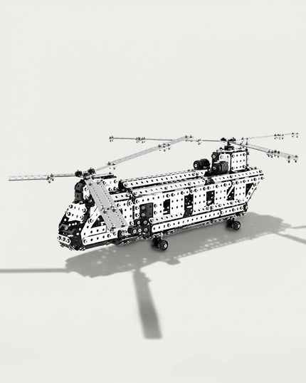 Twin-Rotor Transport Helicopter 3D puzzle Metal Kits - DIY assembled funny table metal model, massive, intricate, and realistic design with detailed mechanical components, offering fun and challenging assembly, and high-precision metal artistry for imposing desktop decoration