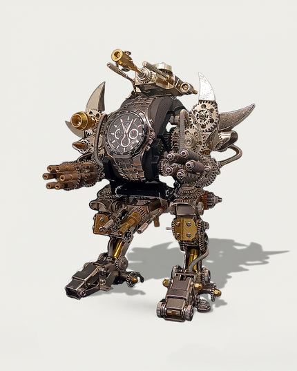 Taurus Steampunk Metal Mechanism 3D Puzzle Kit – Ein selbst zusammenbaubares Metallmodell für den Schreibtisch, das einen spannenden Bauprozess und eine herausfordernde mechanische Puzzle-Erfahrung bietet. Dient als funktionaler Uhrenständer für interaktives Spielen, während seine komplizierten Zahnräder und sein innovatives Design es zu einem außergewöhnlichen Schreibtischschmuckstück im Steampunk-Stil machen.