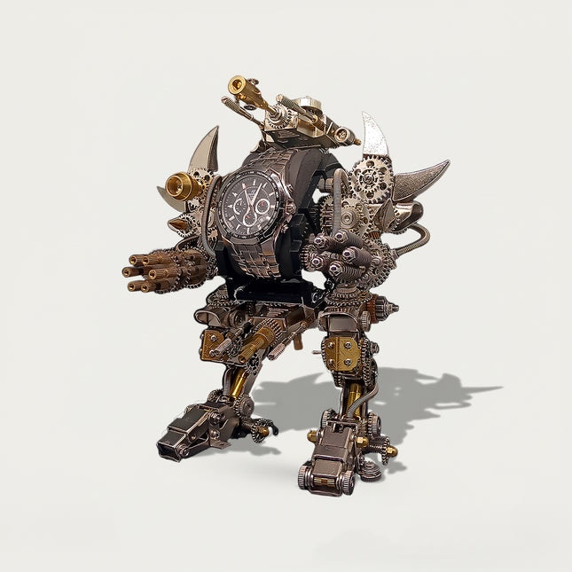 Taurus Steampunk Metal Mechanism 3D Puzzle Kit – Ein selbst zusammenbaubares Metallmodell für den Schreibtisch, das einen spannenden Bauprozess und eine herausfordernde mechanische Puzzle-Erfahrung bietet. Dient als funktionaler Uhrenständer für interaktives Spielen, während seine komplizierten Zahnräder und sein innovatives Design es zu einem außergewöhnlichen Schreibtischschmuckstück im Steampunk-Stil machen.