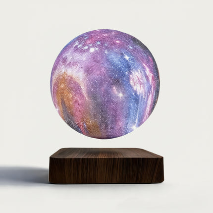 Table Funny Magnetic Levitation Nebula Globe Artwork - An innovative creation for astronomy lovers, interior design enthusiasts, and tech admirers, this piece from Table Funny features a magnetic levitation nebula globe with a sleek wooden base, vibrant cosmic color lighting, and a detailed nebula pattern design. Highlighted by its floating celestial sphere silhouette, magnetic levitation technology, realistic astronomical detailing, and natural wood texture integration
