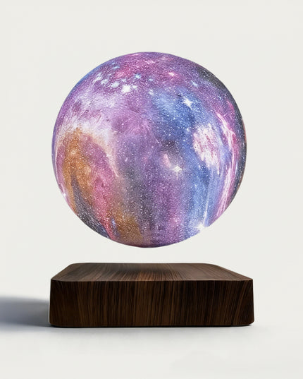 Table Funny Magnetic Levitation Nebula Globe Artwork - An innovative creation for astronomy lovers, interior design enthusiasts, and tech admirers, this piece from Table Funny features a magnetic levitation nebula globe with a sleek wooden base, vibrant cosmic color lighting, and a detailed nebula pattern design. Highlighted by its floating celestial sphere silhouette, magnetic levitation technology, realistic astronomical detailing, and natural wood texture integration