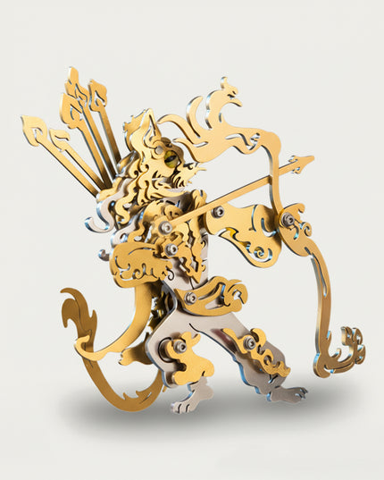 Golden mythical archer 3D puzzle Metal Kits - DIY assembled funny table metal model, providing fun and challenging assembly, luxurious golden design, and intricate metal artistry for eye-catching desktop decoration