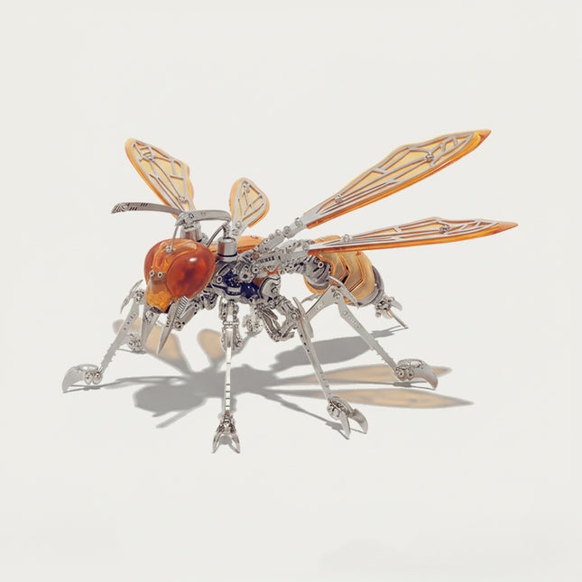  Front view of a maquette en metal insect in phantom brown-orange and silver, highlighting its aggressive mechanical stance.