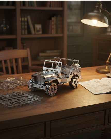 Tablefunny 3D Assembly Stainless Steel Jeep Model, Creative Car Decorative Piece