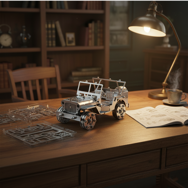 Tablefunny 3D Assembly Stainless Steel Jeep Model, Creative Car Decorative Piece