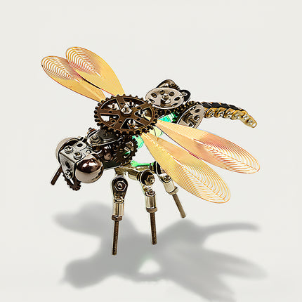 Table Funny DIY 3D Puzzle Metal Kit: Mechanical Dragonfly Metal Model with Central Gear-Driven, Gorgeous Gold Wireframe Wings, Unique Six-Legged DIY Desktop Ornament.