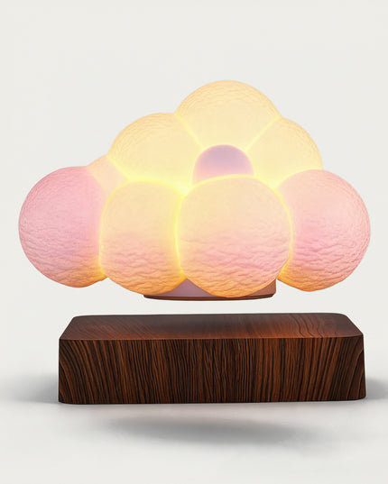 Table Funny Magnetic Levitation Cloud Lamp Artwork - A charming creation for home decor lovers, whimsical design admirers, and lighting enthusiasts, this piece from Table Funny features a magnetic levitation cloud-shaped lamp with a natural wooden base, a soft-glowing, multi-hued cloud design with textured detailing, and a dreamy aesthetic. Highlighted by its floating, luminous cloud silhouette, magnetic levitation technology, gentle color gradients, and organic wood texture integration