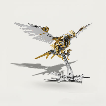 Steampunk Mechanical Golden Eagle 3D puzzle Metal Kits - Dive into fun and challenging DIY assembly with opulent metallic-gold gear details, a soaring and steampunk-aerial premium metal model perfect for sophisticated office decor, dynamic display, and a regal focal point for your funny table that combines avian majesty with mechanical ingenuity