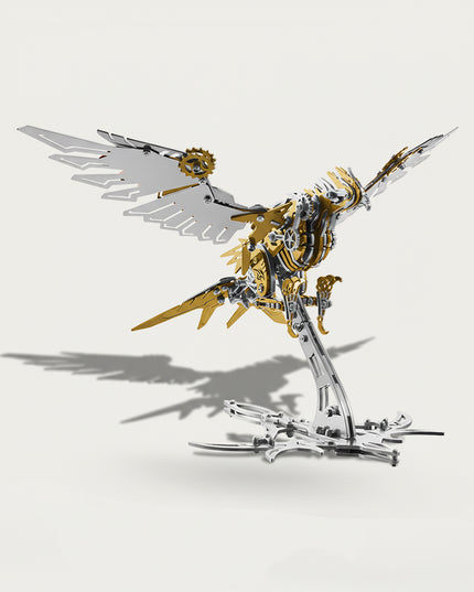 Steampunk Mechanical Golden Eagle 3D puzzle Metal Kits - Dive into fun and challenging DIY assembly with opulent metallic-gold gear details, a soaring and steampunk-aerial premium metal model perfect for sophisticated office decor, dynamic display, and a regal focal point for your funny table that combines avian majesty with mechanical ingenuity