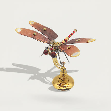 Funny Table Ornament - 3D Puzzle Metal Kits DIY Steampunk Dragonfly Metal Model: Intricate Mechanical Details, Delicate Wing Texture & Polished Brass Stand