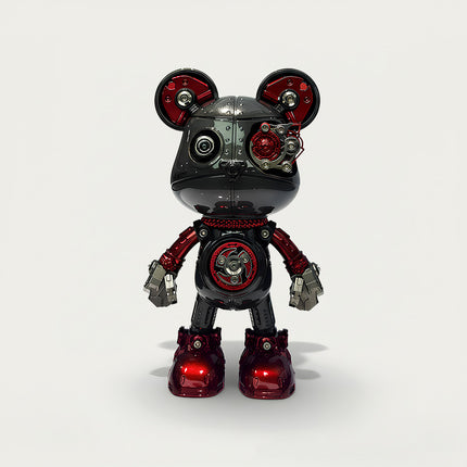 Funny table ornament: Assembled cyber-mechanical bear 3D puzzle metal kit (front angle), perfect for trendy display cabinet & DIY craft collection