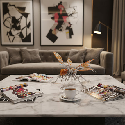  Modern living room decor featuring an artistic metal insect model kit, a perfect conversation starter.