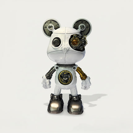 DIY 3D puzzle metal model - White & gold-silver steampunk mechanical bear (front view) with vintage gears, a funny table decor for luxury study & display cabinet